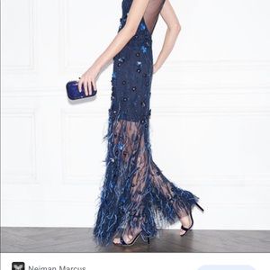 NWT Elie Tahari Navy Embellished-feather gown size 12.